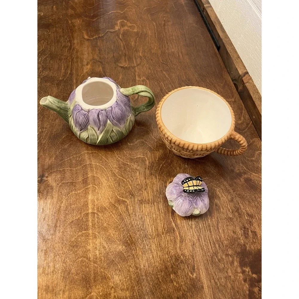 Certified International Corp Peggy Jo Ackley Fashion Teapot-Cup Purple Tulip 421